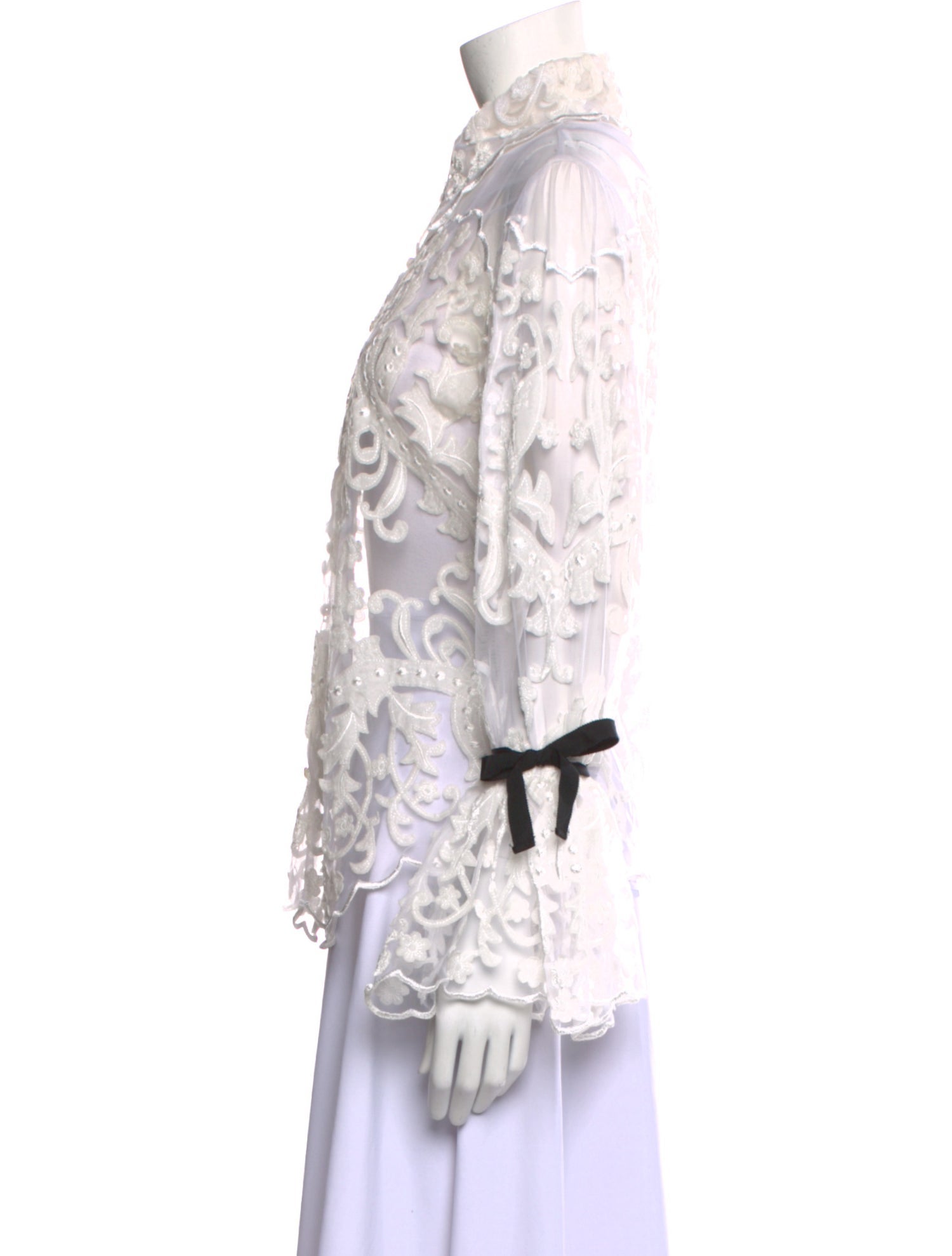 Anne Fontaine Lace Pattern Long Sleeve Button-Up Top